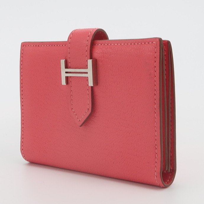 Hermes Bearn迷你標誌H袢帶卡包Chevre Mysore山羊皮銀扣U5唇膏粉X刻-1