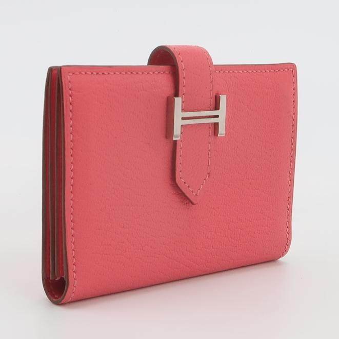 Hermes Bearn迷你標誌H袢帶卡包Chevre Mysore山羊皮銀扣U5唇膏粉X刻-2