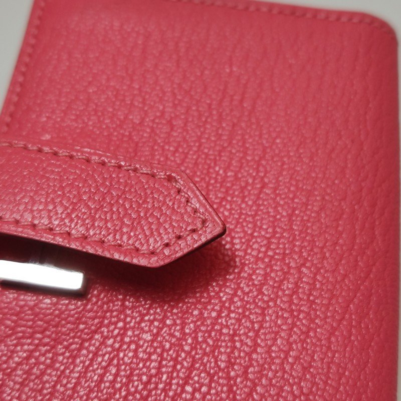 Hermes Bearn迷你標誌H袢帶卡包Chevre Mysore山羊皮銀扣U5唇膏粉X刻-9