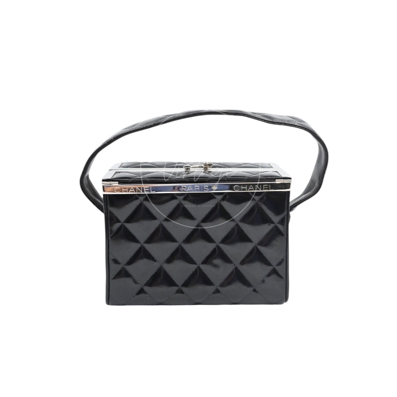 [Pre-owned] Chanel Vintage Black Patent Vanity Box Handbag-0