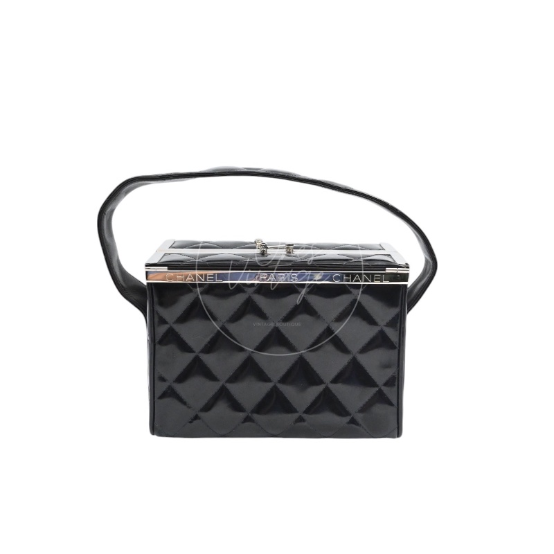 [Pre-owned] Chanel Vintage Black Patent Vanity Box Handbag-7
