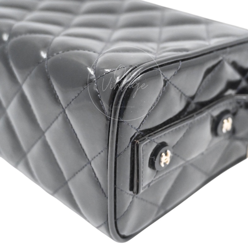 [Pre-owned] Chanel Vintage Black Patent Vanity Box Handbag-10