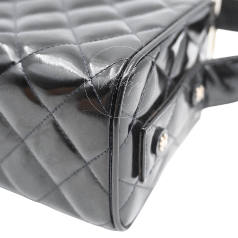 [Pre-owned] Chanel Vintage Black Patent Vanity Box Handbag-11