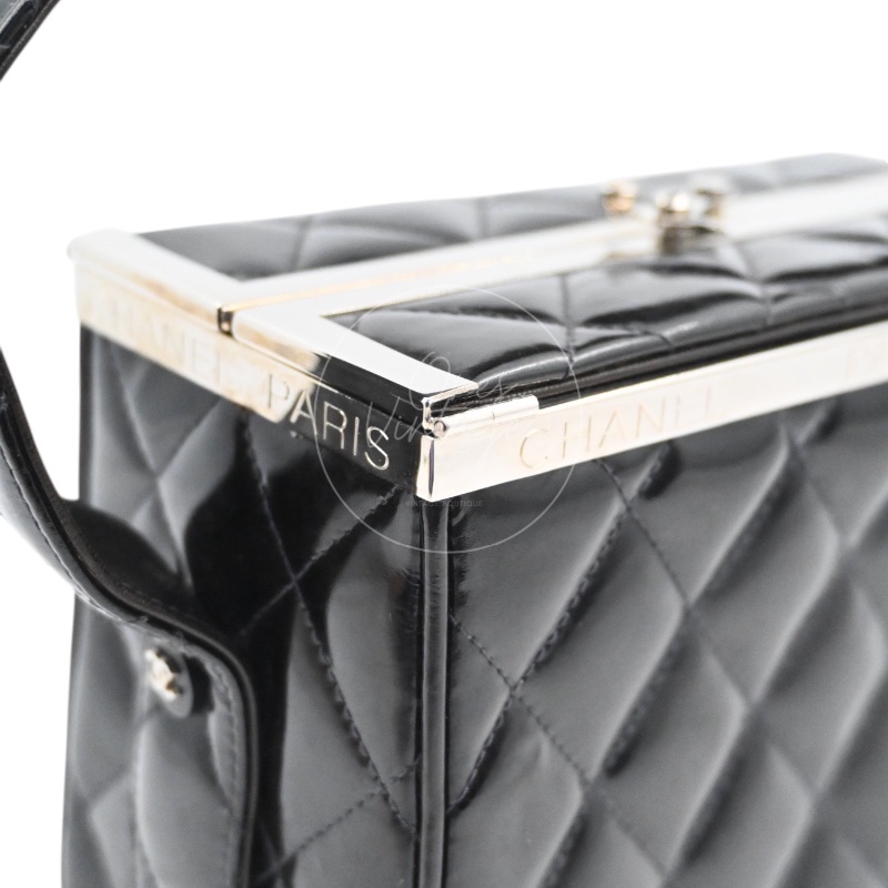 [Pre-owned] Chanel Vintage Black Patent Vanity Box Handbag-20