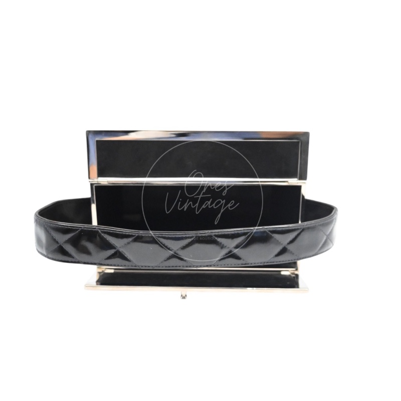 [Pre-owned] Chanel Vintage Black Patent Vanity Box Handbag-24