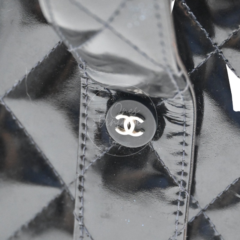 [Pre-owned] Chanel Vintage Black Patent Vanity Box Handbag-28