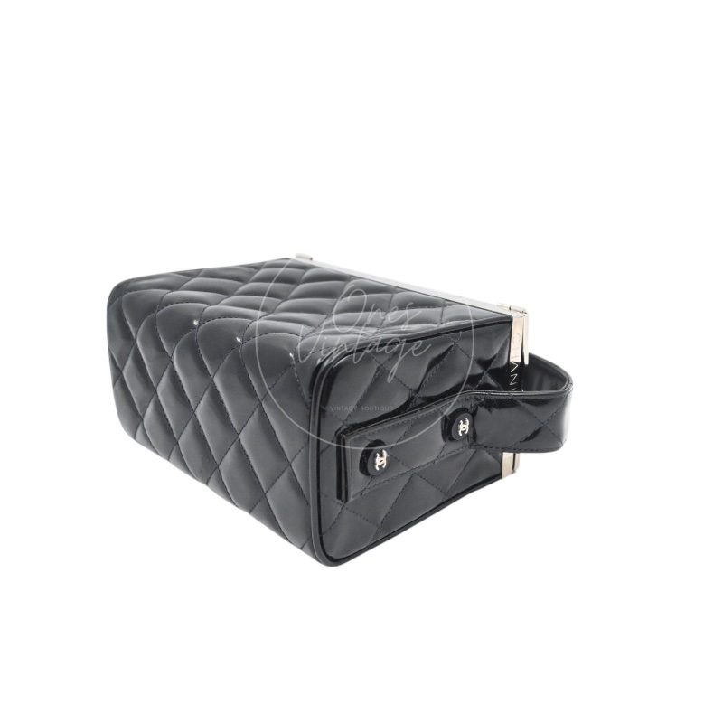 [Pre-owned] Chanel Vintage Black Patent Vanity Box Handbag-32