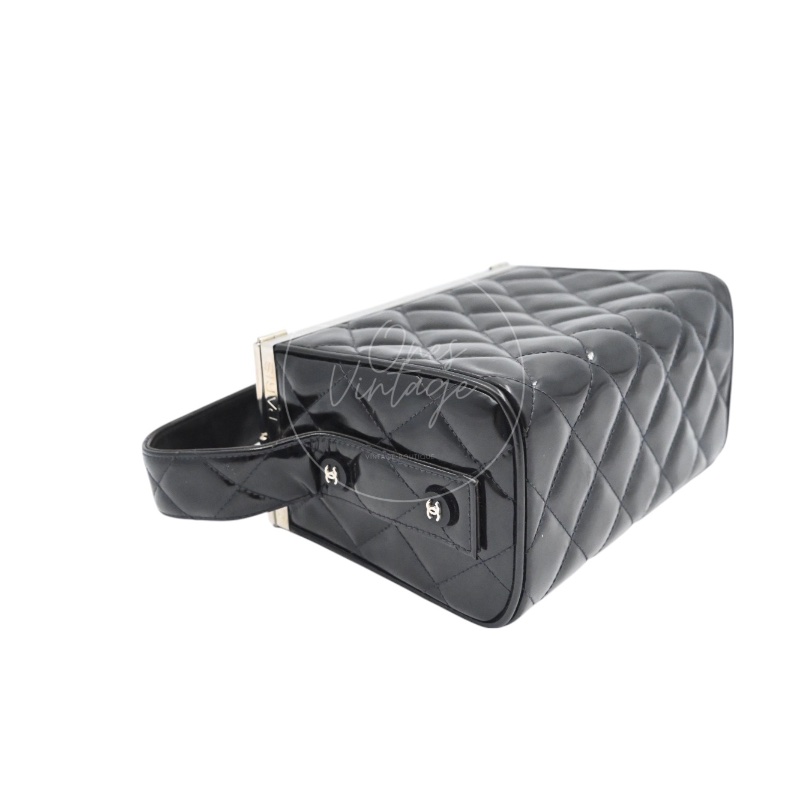 [Pre-owned] Chanel Vintage Black Patent Vanity Box Handbag-33