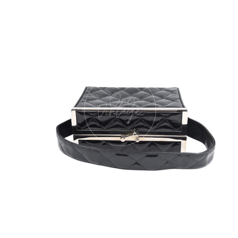[Pre-owned] Chanel Vintage Black Patent Vanity Box Handbag-37