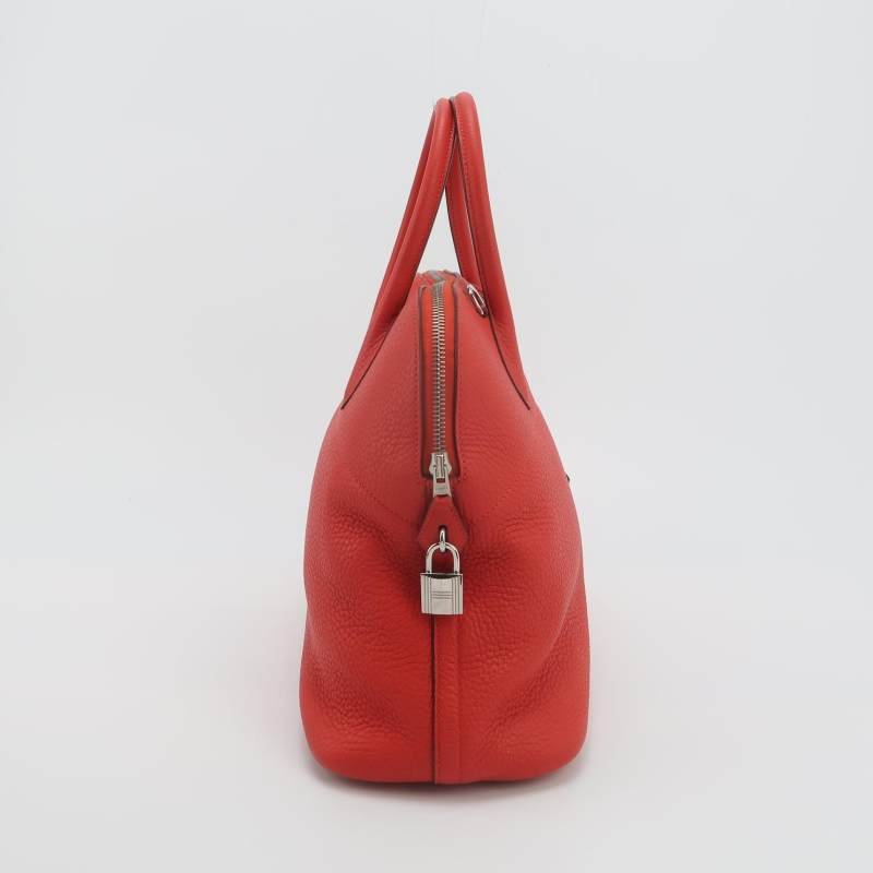 Hermes Bolide保齡球包35弧線造型手提包單肩包Clemence(TC)牛皮銀扣S5番茄紅X刻-3