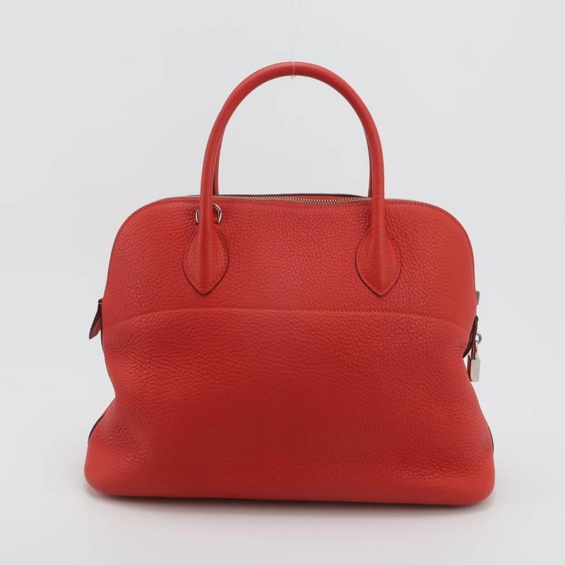 Hermes Bolide保齡球包35弧線造型手提包單肩包Clemence(TC)牛皮銀扣S5番茄紅X刻-4