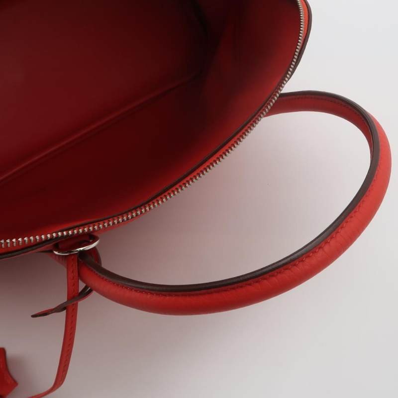 Hermes Bolide保齡球包35弧線造型手提包單肩包Clemence(TC)牛皮銀扣S5番茄紅X刻-6