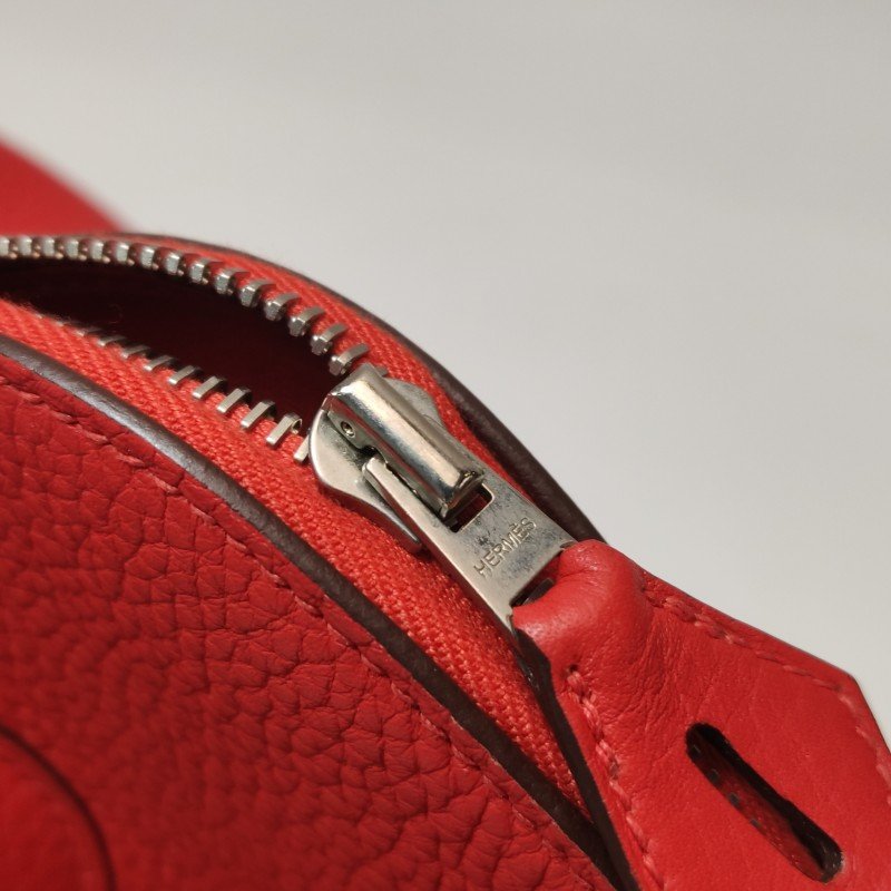 Hermes Bolide保齡球包35弧線造型手提包單肩包Clemence(TC)牛皮銀扣S5番茄紅X刻-11