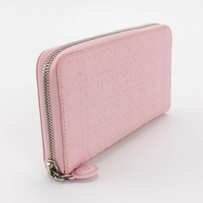 Dior牛皮純色藤格紋拉鏈錢包-2