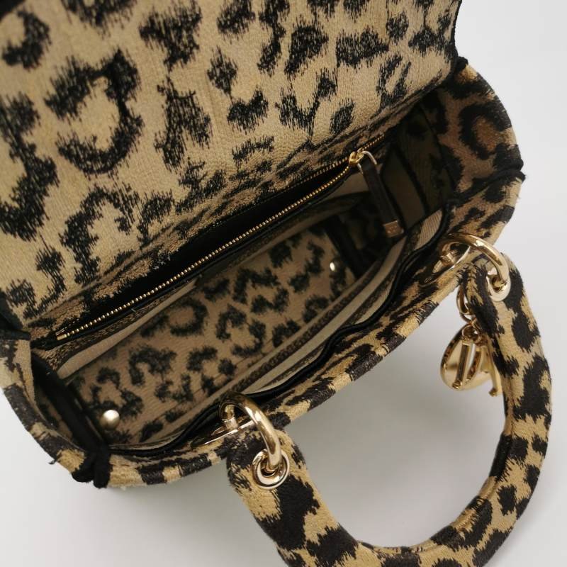 Dior Lady Dior戴妃包中號帆布拼色字母Logo吊飾斜挎包單肩包-6