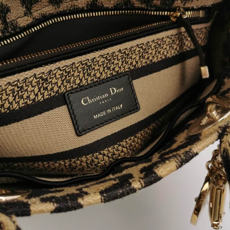 Dior Lady Dior戴妃包中號帆布拼色字母Logo吊飾斜挎包單肩包-7