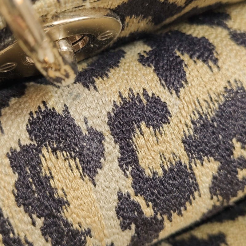 Dior Lady Dior戴妃包中號帆布拼色字母Logo吊飾斜挎包單肩包-10