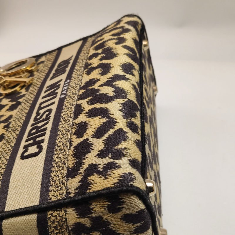 Dior Lady Dior戴妃包中號帆布拼色字母Logo吊飾斜挎包單肩包-15