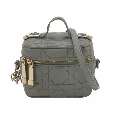 Dior Lady Dior Vanity超迷你牛皮純色藤格紋斜挎包單肩包