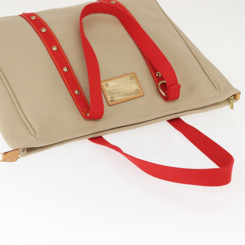 【日本直送】路易威登 Antigua Cabas GM 手提包 帆布 米色 紅色 M40032 LV Auth am10165V-5