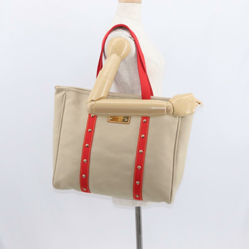 【日本直送】路易威登 Antigua Cabas GM 手提包 帆布 米色 紅色 M40032 LV Auth am10165V-22