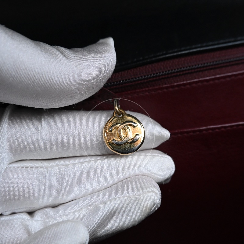 [Pre-owned] Chanel Vintage Maxi CC Black lambskin Straight Flap Bag-33