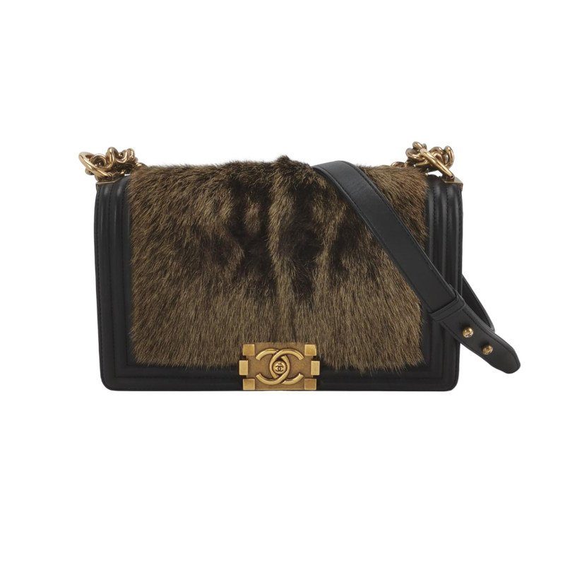 Chanel Leboy季節限定款中號牛皮拼色方形雙C鎖扣單肩包-0