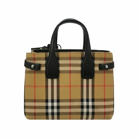 Burberry The Banner班納迷你羊皮帆布Vintage格紋雙搭扣手提包