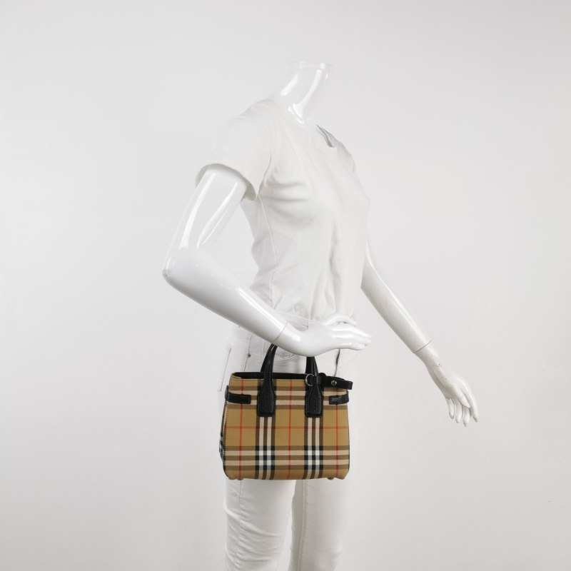 Burberry The Banner班納迷你羊皮帆布Vintage格紋雙搭扣手提包-1