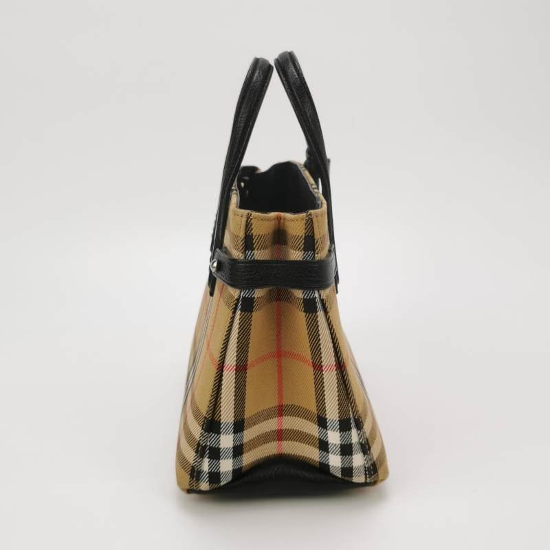 Burberry The Banner班納迷你羊皮帆布Vintage格紋雙搭扣手提包-2