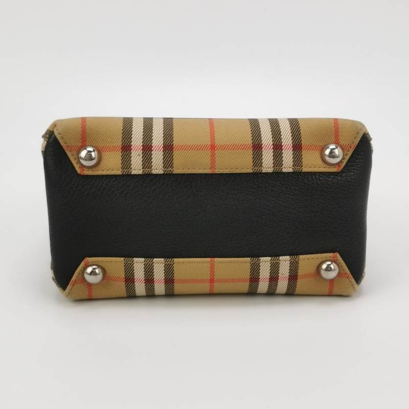 Burberry The Banner班納迷你羊皮帆布Vintage格紋雙搭扣手提包-5