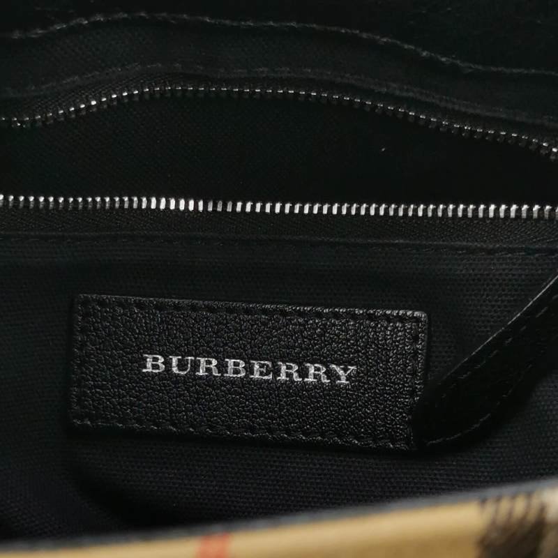Burberry The Banner班納迷你羊皮帆布Vintage格紋雙搭扣手提包-7