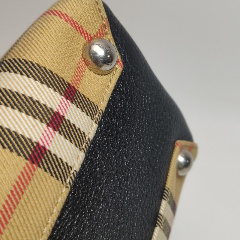Burberry The Banner班納迷你羊皮帆布Vintage格紋雙搭扣手提包-11