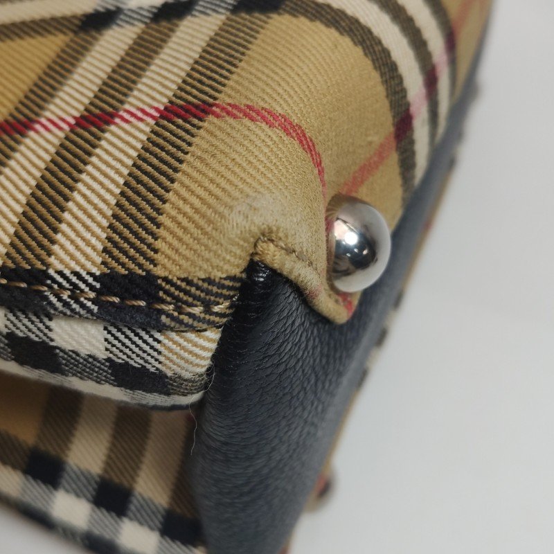 Burberry The Banner班納迷你羊皮帆布Vintage格紋雙搭扣手提包-13