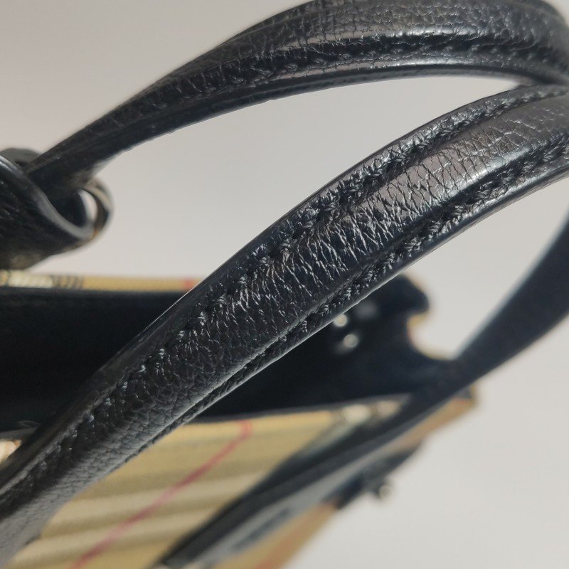 Burberry The Banner班納迷你羊皮帆布Vintage格紋雙搭扣手提包-18