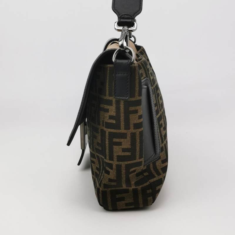 Fendi Baguette法棍包牛皮帆布拼色雙F搭扣斜挎包單肩包-2