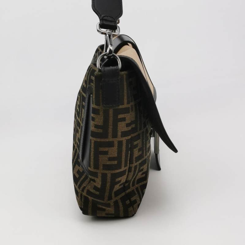 Fendi Baguette法棍包牛皮帆布拼色雙F搭扣斜挎包單肩包-3