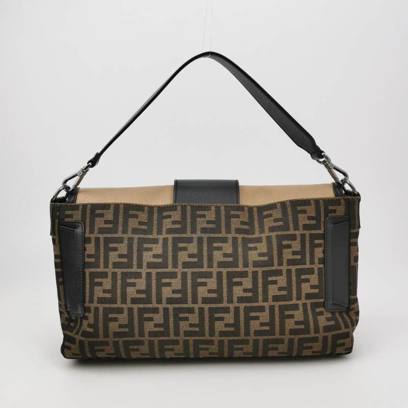 Fendi Baguette法棍包牛皮帆布拼色雙F搭扣斜挎包單肩包-4