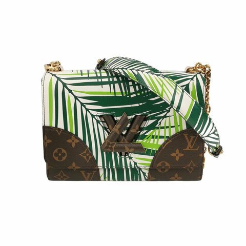 Louis Vuitton(LV)Twist中號牛皮植物印花LV旋轉鎖扣單肩包