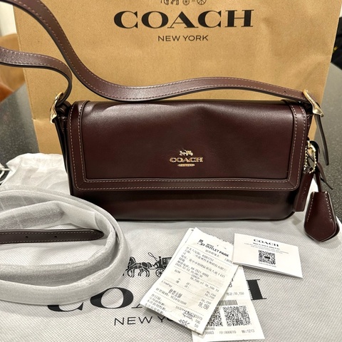 coach專櫃法棍包深咖/酒紅肩背斜背兩用包近新