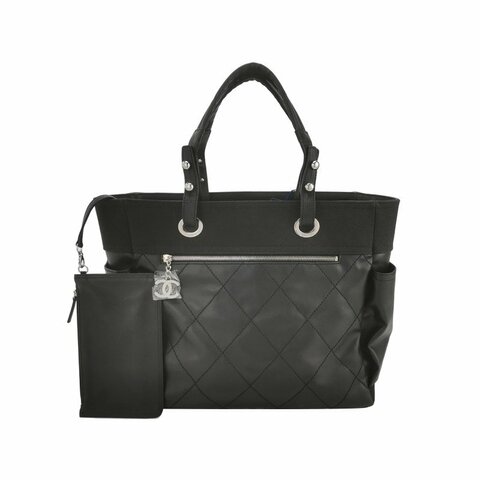 Chanel羊皮帆布塗層帆布純色菱格絎縫雙C Logo子母包單肩包