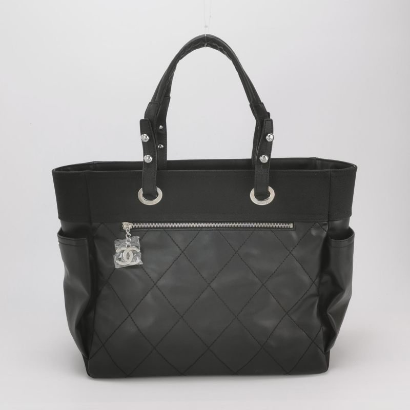 Chanel羊皮帆布塗層帆布純色菱格絎縫雙C Logo子母包單肩包-2