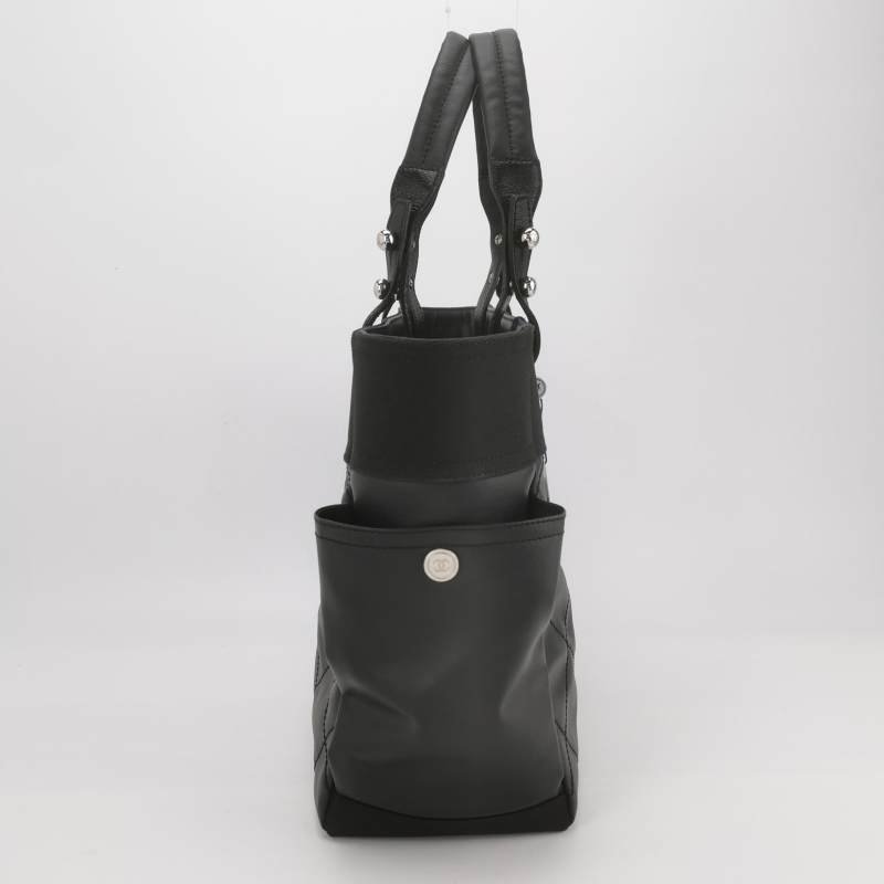 Chanel羊皮帆布塗層帆布純色菱格絎縫雙C Logo子母包單肩包-3