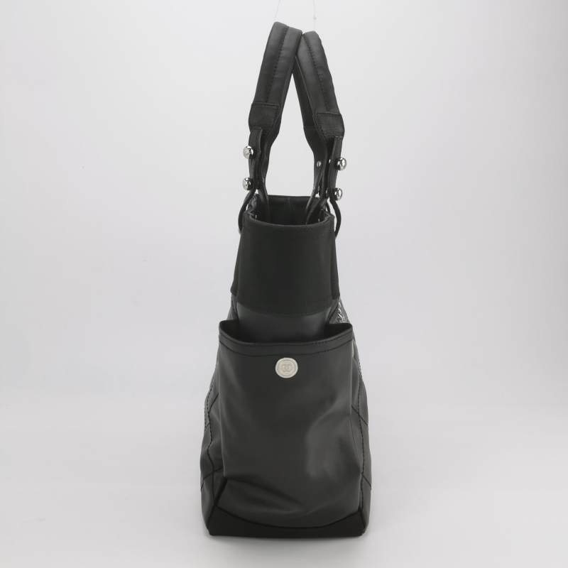 Chanel羊皮帆布塗層帆布純色菱格絎縫雙C Logo子母包單肩包-4