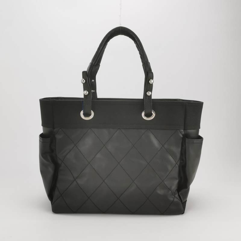 Chanel羊皮帆布塗層帆布純色菱格絎縫雙C Logo子母包單肩包-5