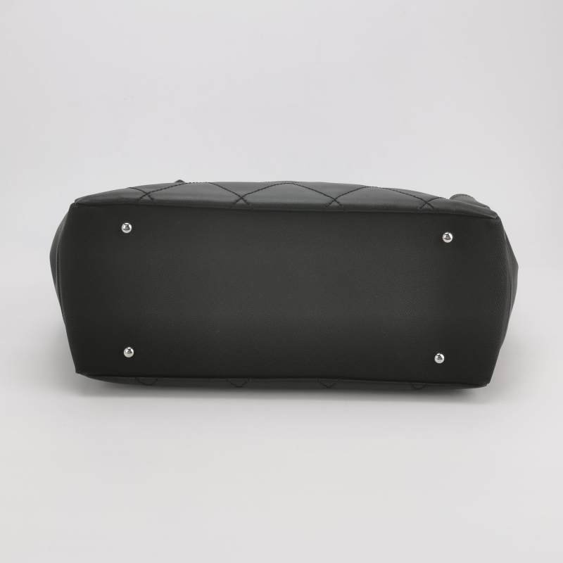 Chanel羊皮帆布塗層帆布純色菱格絎縫雙C Logo子母包單肩包-6