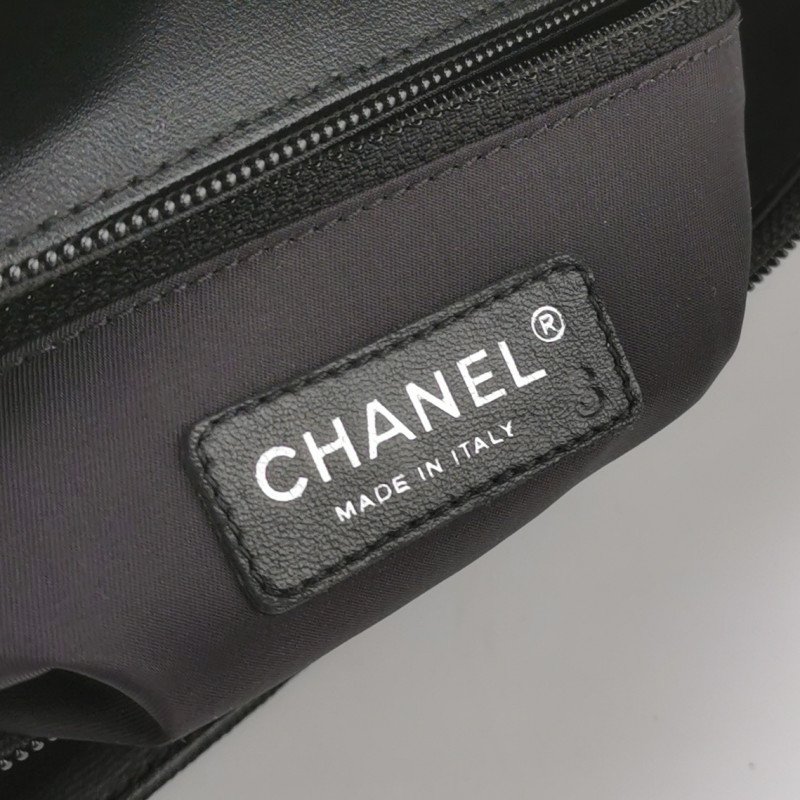 Chanel羊皮帆布塗層帆布純色菱格絎縫雙C Logo子母包單肩包-8