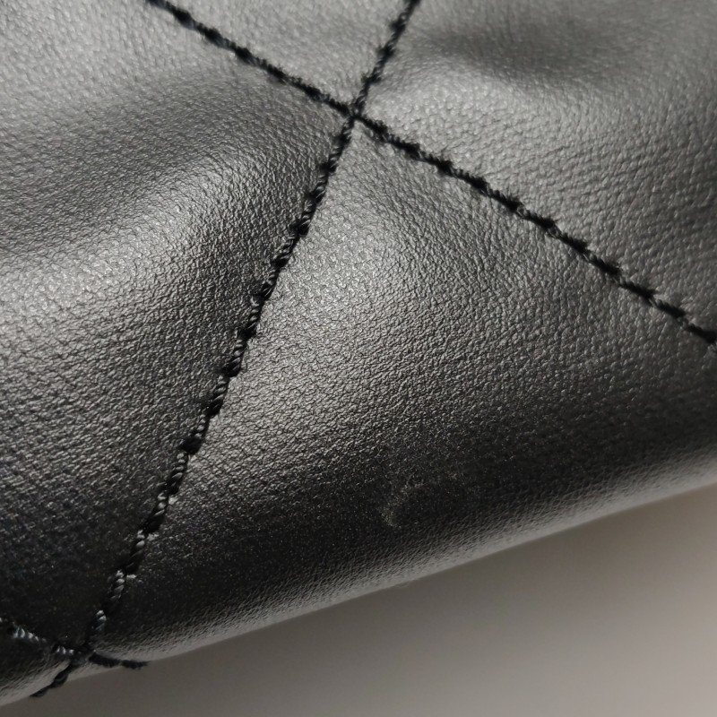 Chanel羊皮帆布塗層帆布純色菱格絎縫雙C Logo子母包單肩包-14