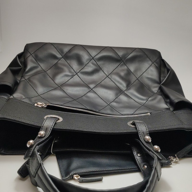 Chanel羊皮帆布塗層帆布純色菱格絎縫雙C Logo子母包單肩包-16