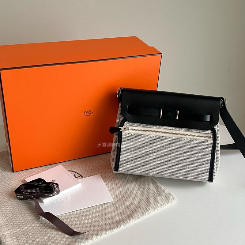全新全配👜Hermes Mini herbag 斜背包 熊貓配色 銀扣(石板灰)K刻-10